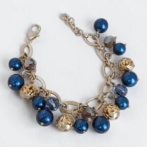 Brighton Contempo Chic Dark Blue Pearlescent Beaded Bracelet Gold Retired